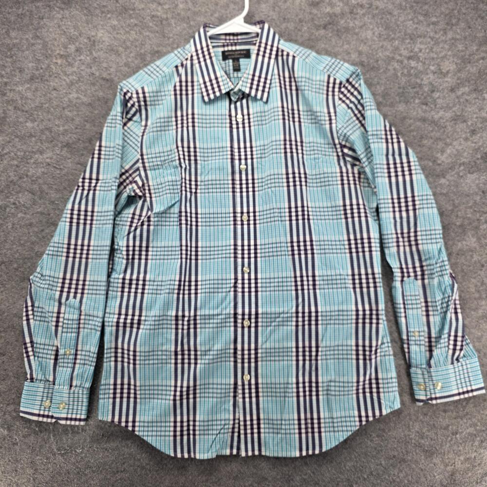 Banana Republic Shirt Mens L Blue Plaid Cotton Non-Iron Long Sleeve Button Up